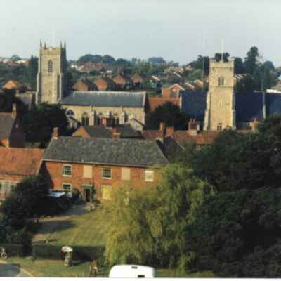 Aerial view from Rookery Farm towards churches